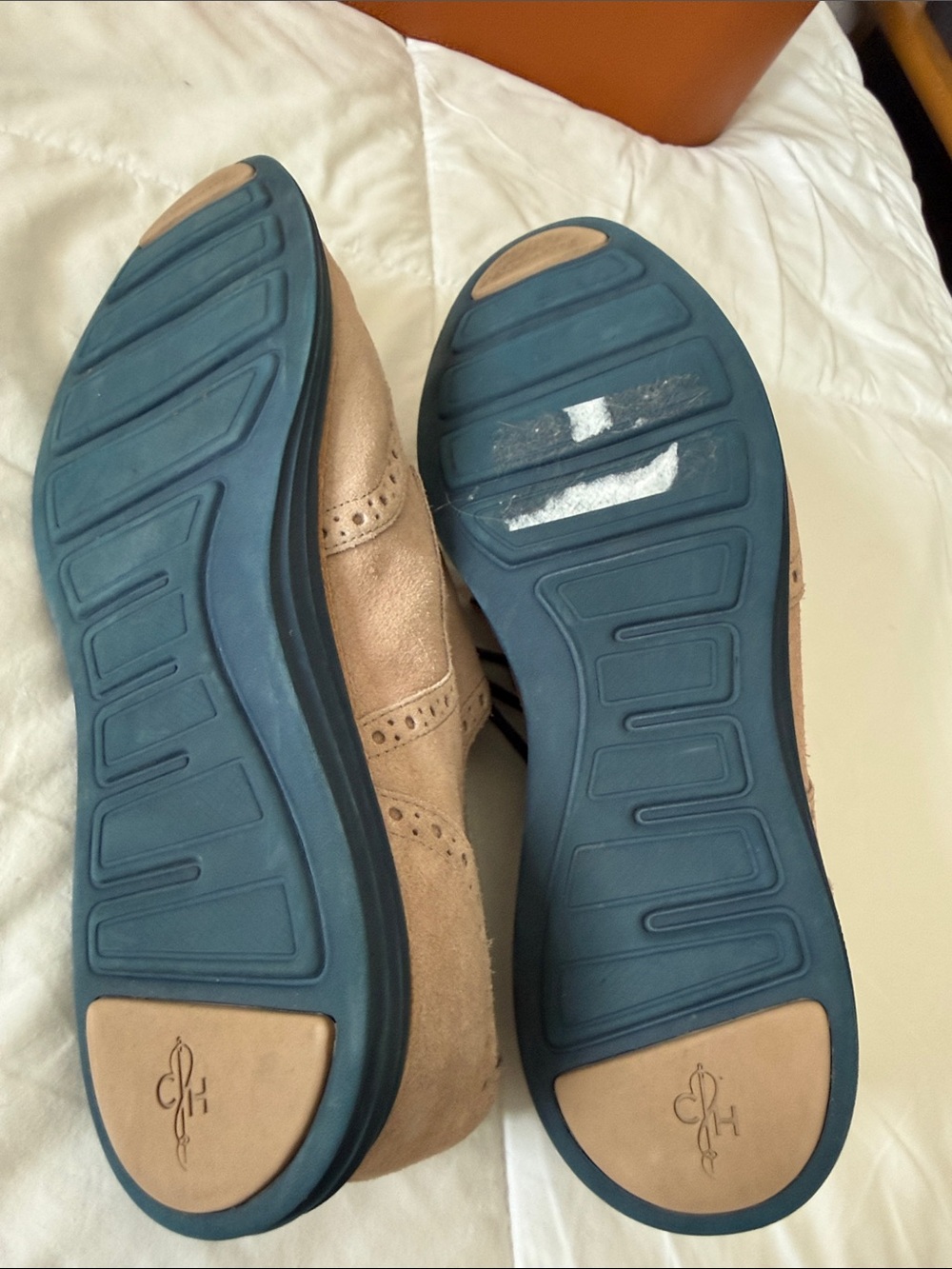 Cole Haan Tan Suede Wingtip Oxfords with Navy Laces - Picture 3 of 5